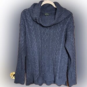 Lauren Ralph Lauren Fisherman Cable Knit Cowl Neck Sweater Blue Size L